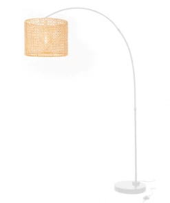 Luminaires Vintage Soldes -Luminaires Vintage Soldes lampadaire a arc en cannage pied metal blanc 1