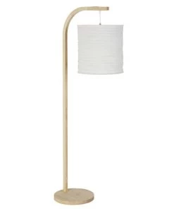 Acheter 🤩 Maisons Du Monde Lampadaires Lampadaire En Bois D'ailante Beige Et Abat-jour En Tissu Blanc H169 🧨