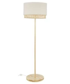 Vente flash 👏 Maisons Du Monde Lampadaires Lampadaire En Bois De Manguier Et Abat-jour En Lin Et Rotin Beige H166 😉