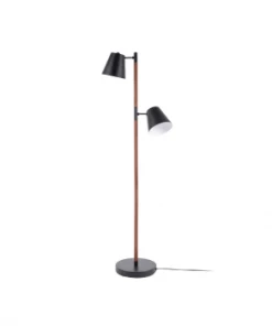 Meilleure affaire 😀 Leitmotiv Lampadaires Lampadaire En Bois Et Métal Hauteur 150 Cm Marron Et Blanc 💯 -Luminaires Vintage Soldes lampadaire en bois et metal hauteur 150 cm marron et noir 3