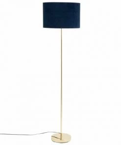 Tout neuf 🎉 Maisons Du Monde Lampadaires Lampadaire En Métal Doré Et Abat-jour En Coton Bleu Nuit Recyclé H155 👏