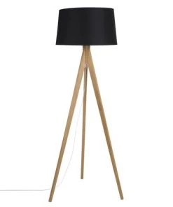 Sortie 🤩 Maisons Du Monde Lampadaires Lampadaire Trépied En Chêne Et Abat-jour Noir H160 😀