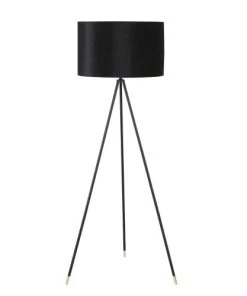 Remise 👏 Maisons Du Monde Lampadaires Lampadaire Trépied En Métal Doré Et Noir, Abat-jour En Velours Noir H152 ✨