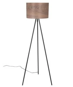Coupon 🎁 Maisons Du Monde Lampadaires Lampadaire Trépied En Métal Noir Et Abat-jour En Bois De Noyer Marron H146 👏