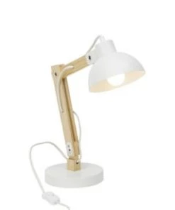 Meilleure affaire 😉 Brilliant Lampes à Poser Lampe à Poser Métal Blanc Et Bois Naturel H59cm 🧨 -Luminaires Vintage Soldes lampe a poser metal blanc et bois naturel h59cm 4