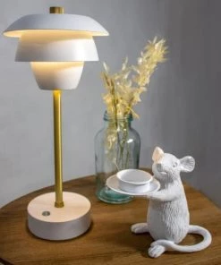 Sortie 👏 Pirouette Paris Lampes à Poser Lampe à Poser Rechargeable En Métal Blanc Et Doré H31 ⌛ -Luminaires Vintage Soldes lampe a poser rechargeable en metal blanc et dore h31 3