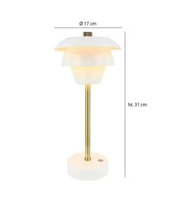 Sortie 👏 Pirouette Paris Lampes à Poser Lampe à Poser Rechargeable En Métal Blanc Et Doré H31 ⌛ -Luminaires Vintage Soldes lampe a poser rechargeable en metal blanc et dore h31 5