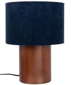 Grosses soldes ✨ Maisons Du Monde Lampes à Poser Lampe En Bois D'hévéa Marron Et Abat-jour En Velours Bleu Nuit ✔️