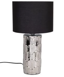 Nouveau 😍 Maisons Du Monde Lampes à Poser Lampe En Céramique Argentée Et Abat-jour En Coton Noir 🎁