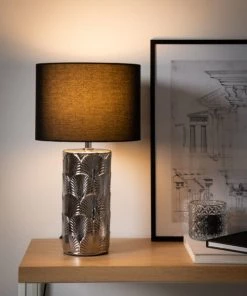 Nouveau 😍 Maisons Du Monde Lampes à Poser Lampe En Céramique Argentée Et Abat-jour En Coton Noir 🎁 -Luminaires Vintage Soldes lampe en ceramique argentee et abat jour en coton noir 1000 11 39 225006 3