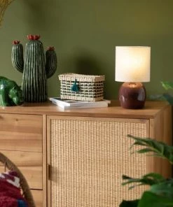 Le moins cher ✔️ Maisons Du Monde Lampes à Poser Lampe En Céramique Marron Et Abat-jour En Coton Blanc 👏 -Luminaires Vintage Soldes lampe en ceramique marron et abat jour en coton blanc 1000 12 1 227387 3