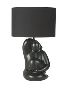 Remise ✔️ Maisons Du Monde Lampes à Poser Lampe En Dolomite Sculptée Et Abat-jour En Coton Noir ✔️