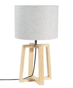 Promo 😀 Maisons Du Monde Lampes à Poser Lampe En Hévéa Avec Abat-jour Gris 😀