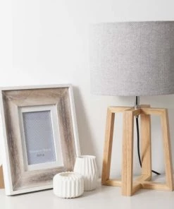 Promo 😀 Maisons Du Monde Lampes à Poser Lampe En Hévéa Avec Abat-jour Gris 😀 -Luminaires Vintage Soldes lampe en hevea avec abat jour gris 1000 5 30 151730 3