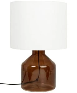 Promo 🎉 Maisons Du Monde Lampes à Poser Lampe En Verre Marron Et Abat-jour Blanc 😀