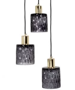 Grosses soldes 🛒 Maisons Du Monde Suspensions Suspension Triple En Verre Et Métal Gris Et Doré ❤️